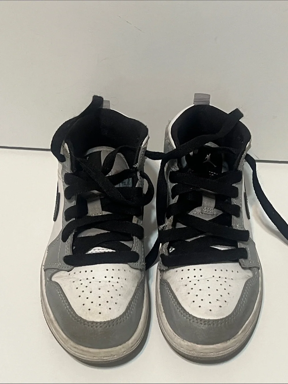 Nike Kids High-Top Sneakers in White and Gray with Black Laces